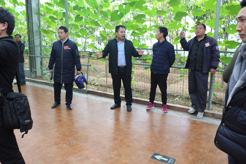 在參觀的間隙，李軍老師和十四期學(xué)員聚在一起，講解無土栽培的技術(shù)